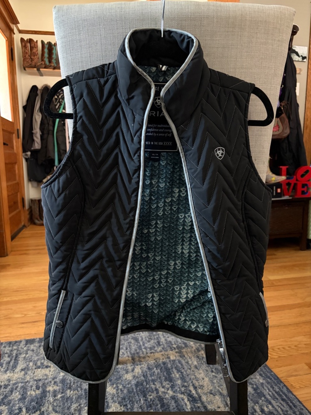 Ariat Black Quilted Riding Vest with Gray Piping